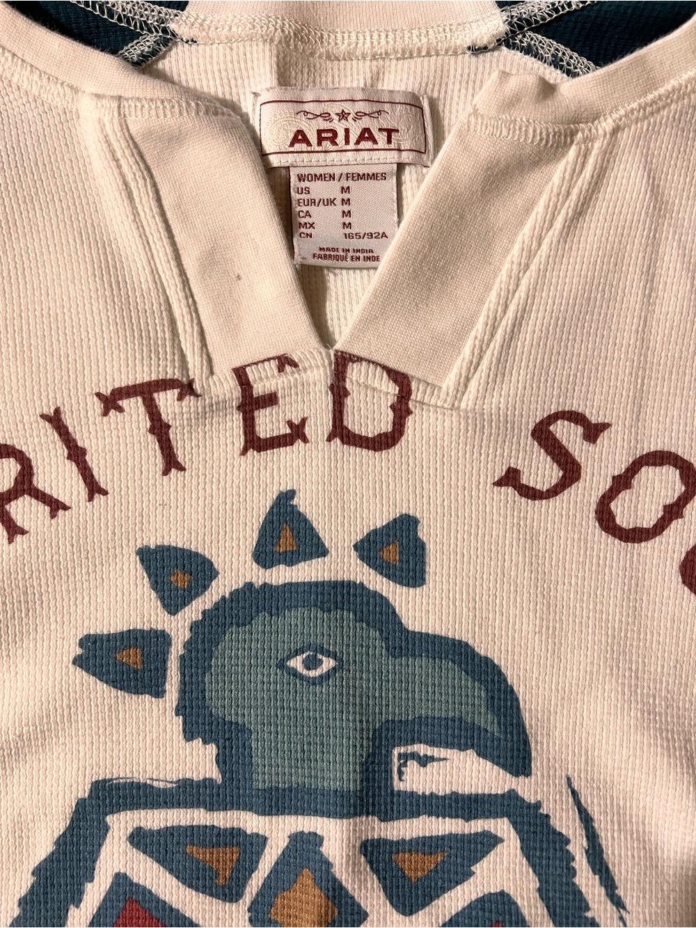 Ariat Cream Crewneck Sweater with Blue & Maroon Graphic - Picture 4 of 4